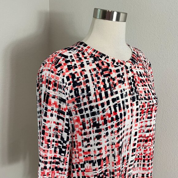 Nydj Womens XL Geometric Blouse 3/4 Sleeve Button Front Pullover Tunic Top Shirt - Picture 2 of 8